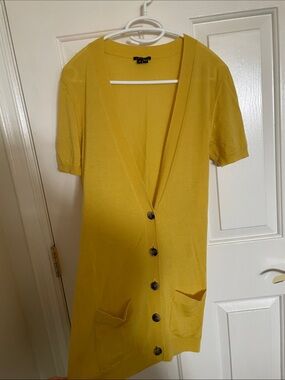 Theory Mustard Yellow Short Sleeve Button Cardigan Cashmere